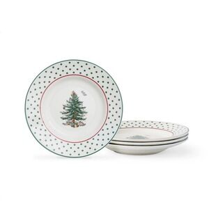 Spode Christmas Tree 6" Polka Dot Tidbit Plates Set of 4 - Round Appetizer‎